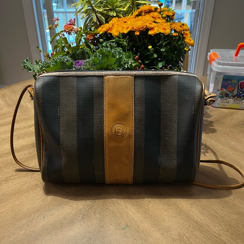 Fendi brown and tan striped cross body